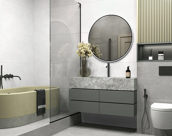 Керамогранит Alma Ceramica Beton Pro. Фото в интерьере