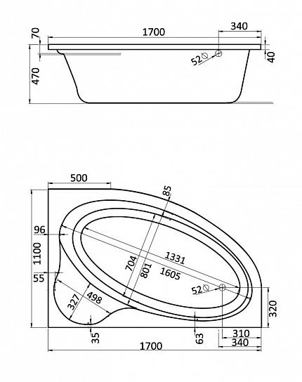 Акриловая ванна Santek Эдера 170х110 R