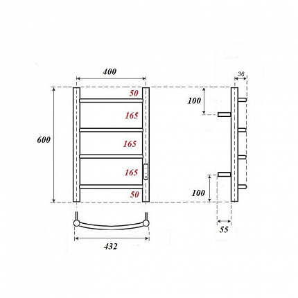 Полотенцесушитель электрический Point Афина П4 400x600 диммер справа, черный