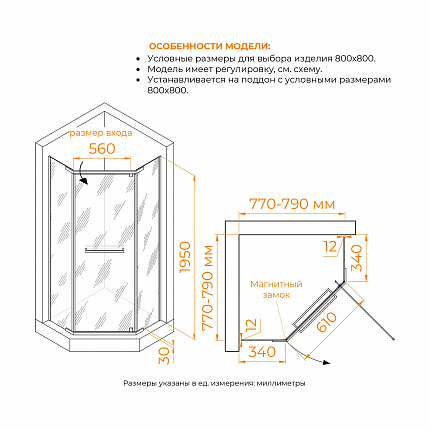 Душевой уголок  RGW Passage 41088288-14  80x 80x195 см