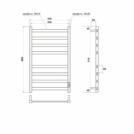 Полотенцесушитель электрический Point Меркурий П8 500x800, диммер справа, графит премиум