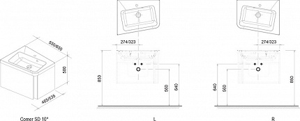 Тумба под умывальник Ravak SD 10° 550 L тёмный орех