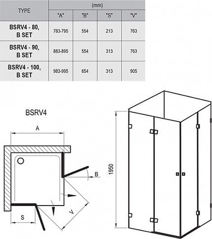 Душевой угол Ravak Brilliant B SET BSRV4, BSKK4-80,90 хpом