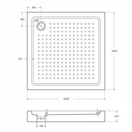 TRAY-A-A-100-15-W0 Акриловый поддон без сифона