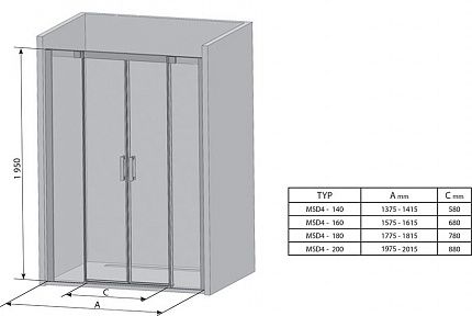 Дверь в нишу Ravak Matrix MSD4-180 белая+Transparent