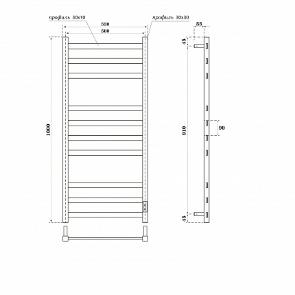 Полотенцесушитель электрический Point Меркурий П10 500x1000, диммер справа, графит премиум