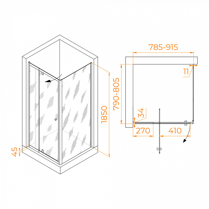 Душевой уголок  RGW Passage 41083288-014  80x 80x185 см