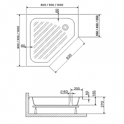 Душевой поддон  RGW Acryl 16180588-51  80x80x15 h27 см