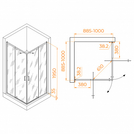 Душевой уголок  RGW Passage 350803899-11  90-100x90-100x195 см