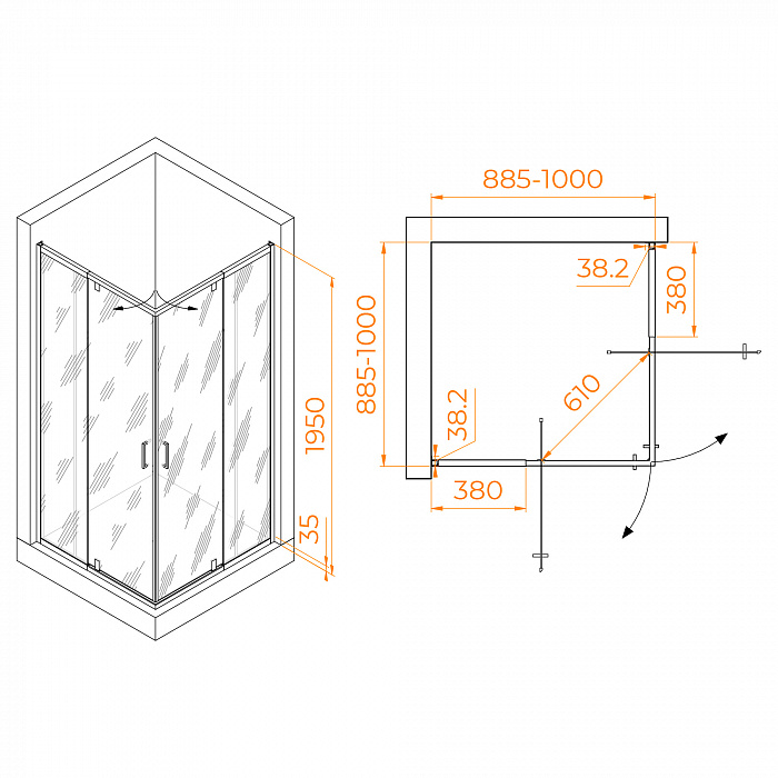 Душевой уголок  RGW Passage 350803899-11  90-100x90-100x195 см