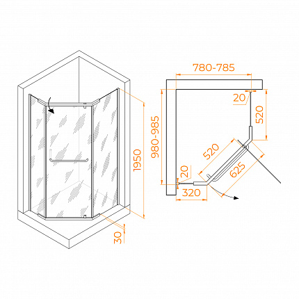 Душевой уголок  RGW Passage 35089180-11  80x100x195 см