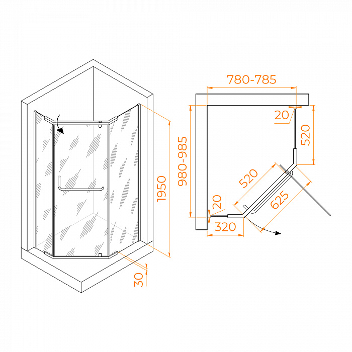 Душевой уголок  RGW Passage 35089180-11  80x100x195 см